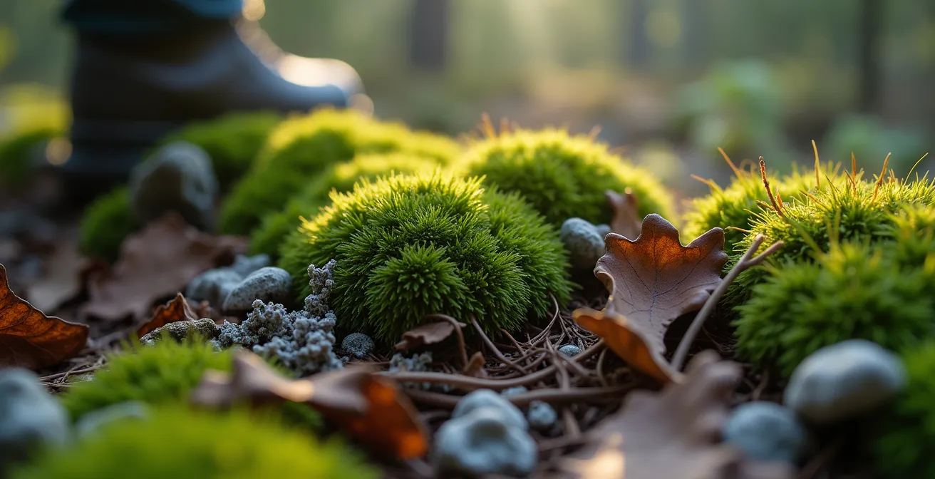 Observateur discret en tenue de camouflage dans une forêt d'épinettes québécoise