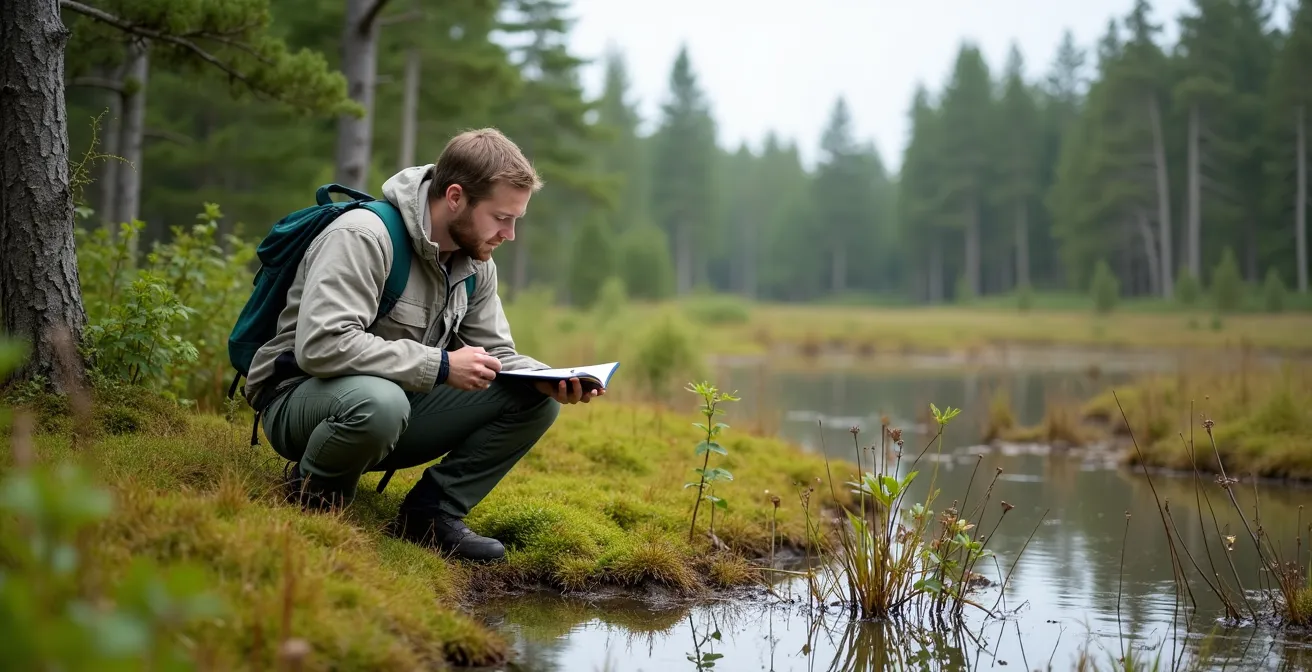Contraste visuel entre un milieu humide naturel complexe et une jeune plantation d'arbres uniforme
