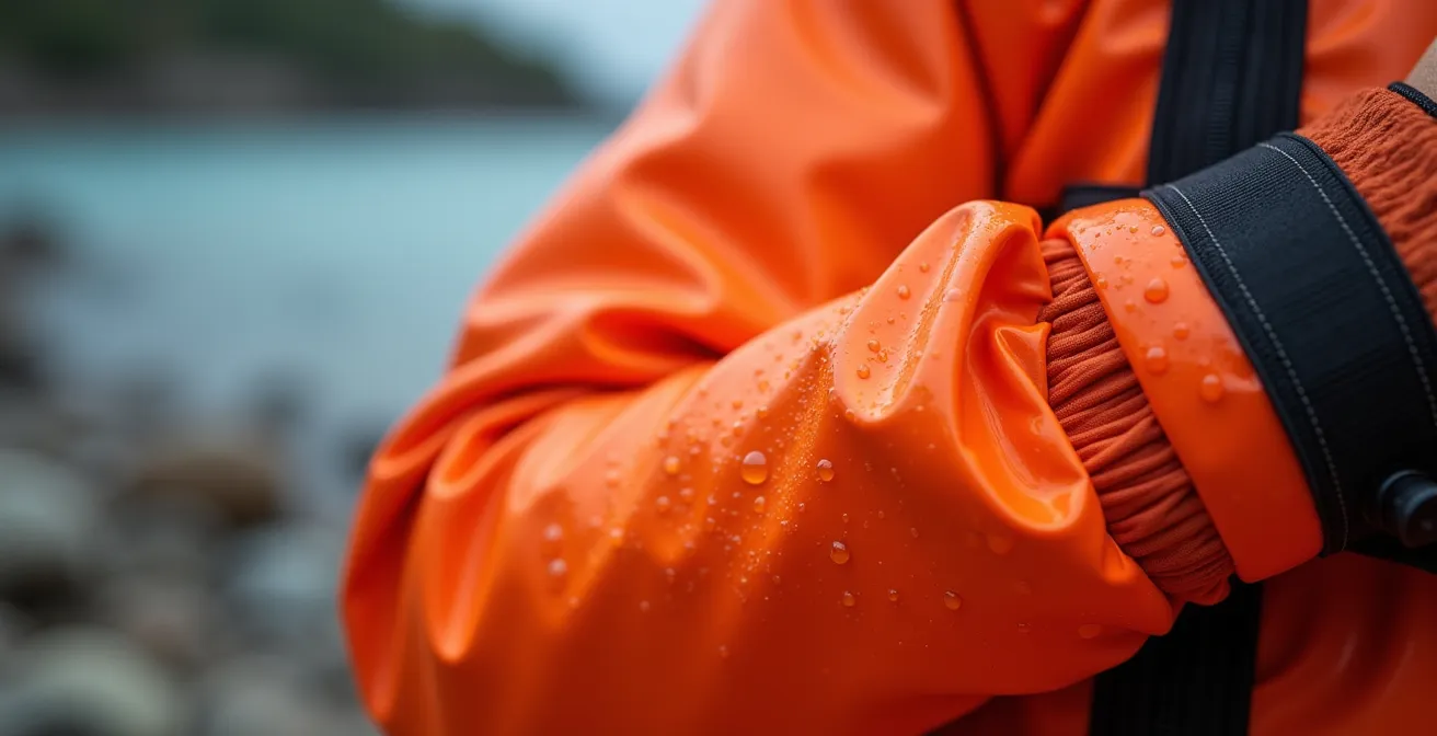 Équipement de sécurité pour kayak de mer disposé sur des rochers