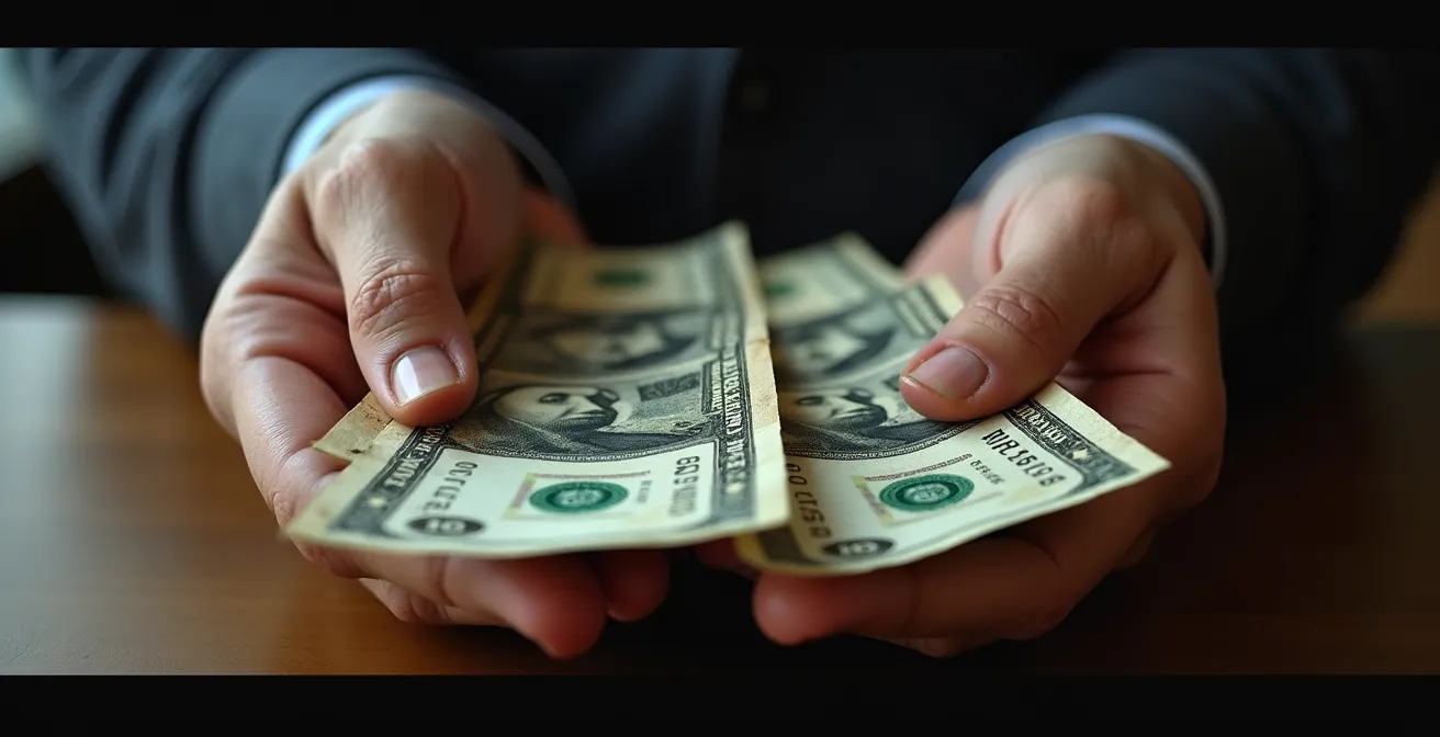 Mains tenant des billets canadiens avec arrière-plan de forêt boréale