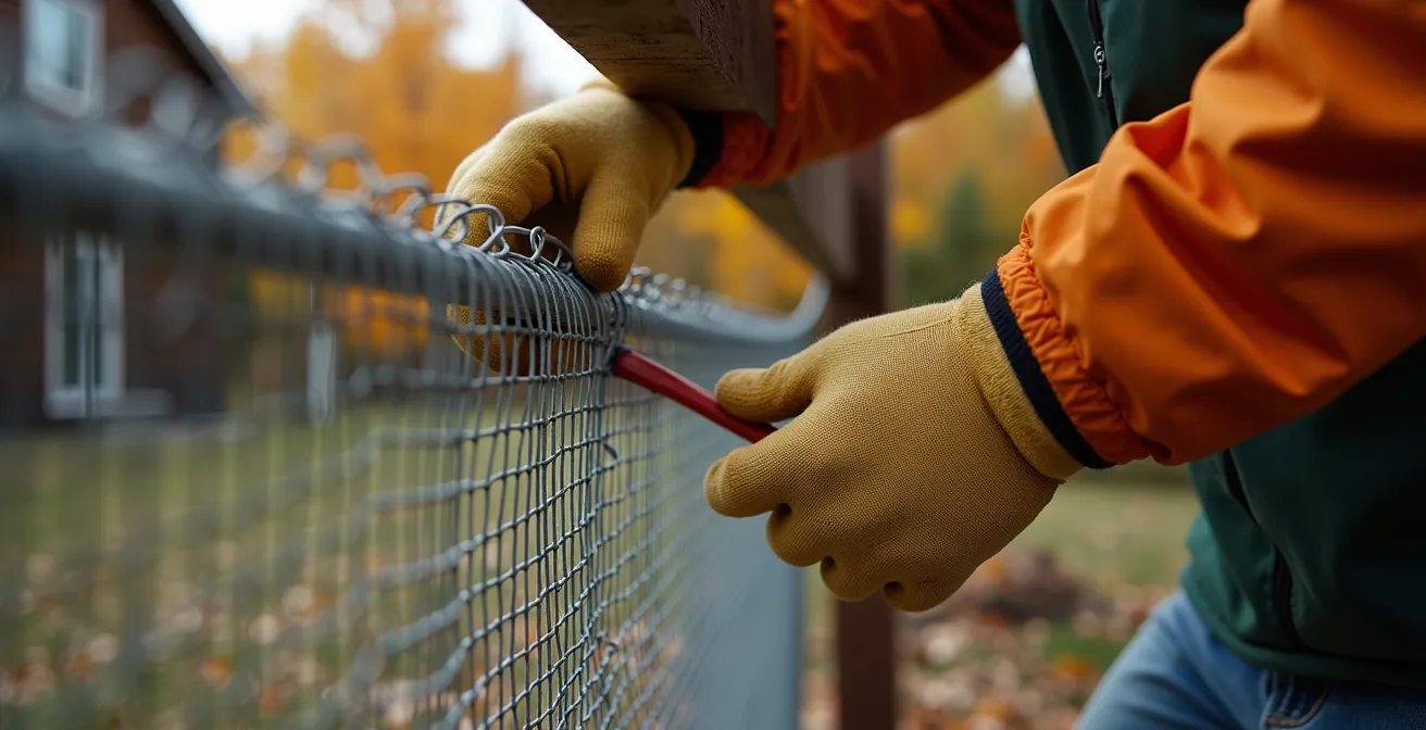 Installation de barrière d'exclusion sous un cabanon québécois pour empêcher l'entrée de mouffettes