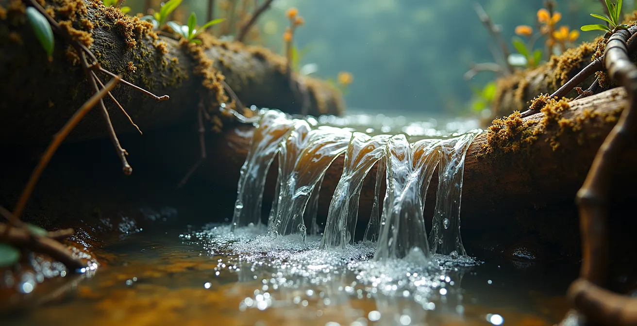 Vue en coupe d'un étang de castor montrant la recharge de la nappe phréatique