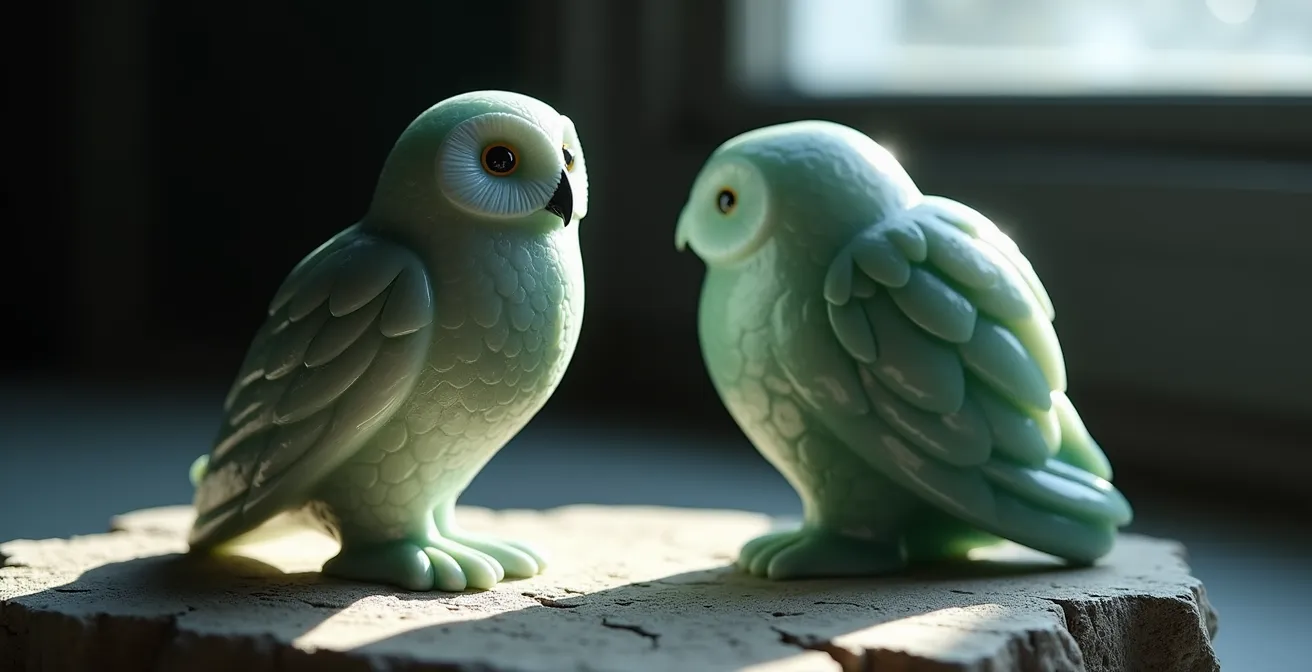 Sculpture traditionnelle inuite représentant un harfang des neiges, taillée dans la pierre à savon avec des détails minutieux